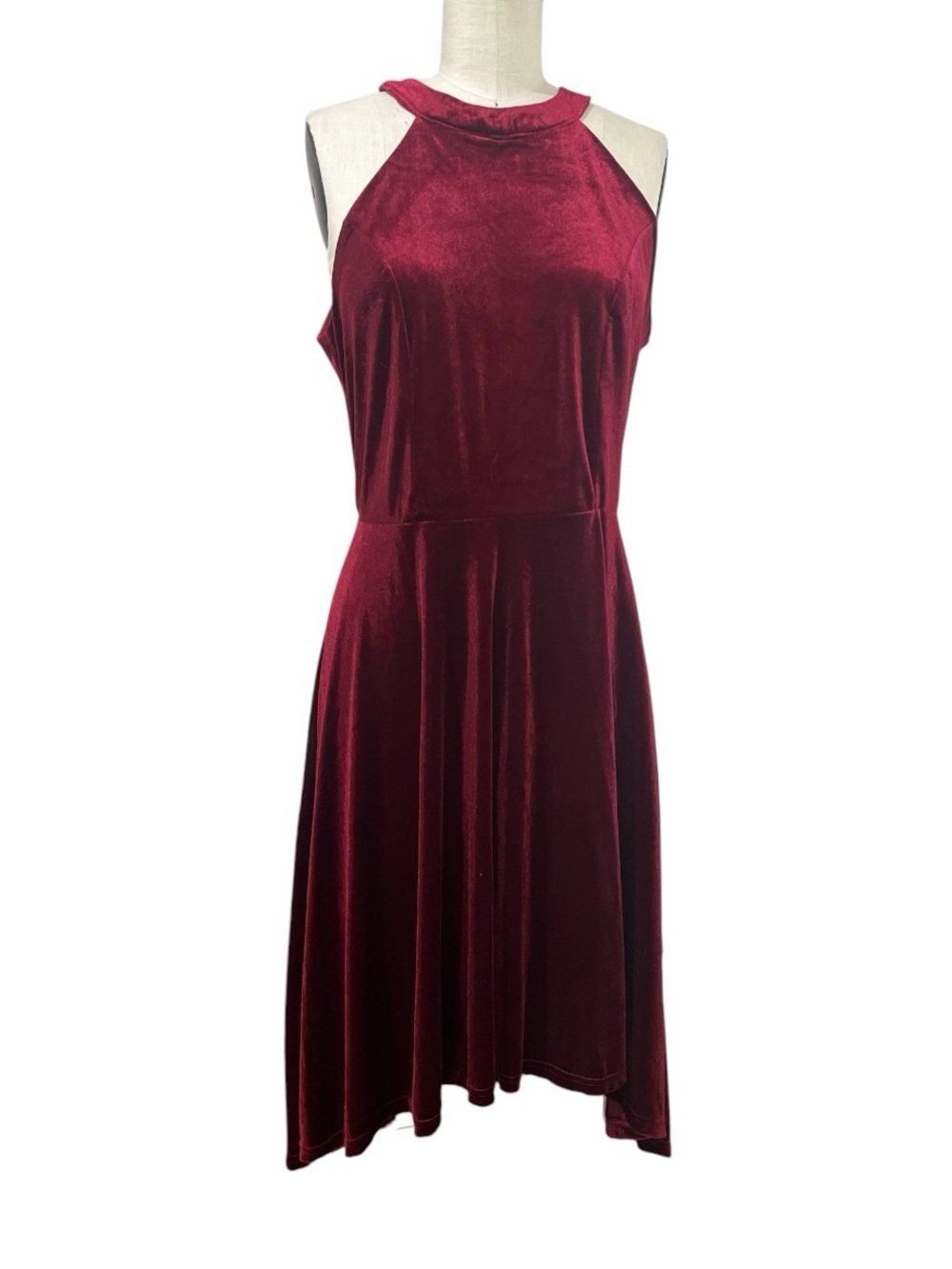 Sleeveless Velvet Halter Dress in Deep Wine Size L Event Holiday Party